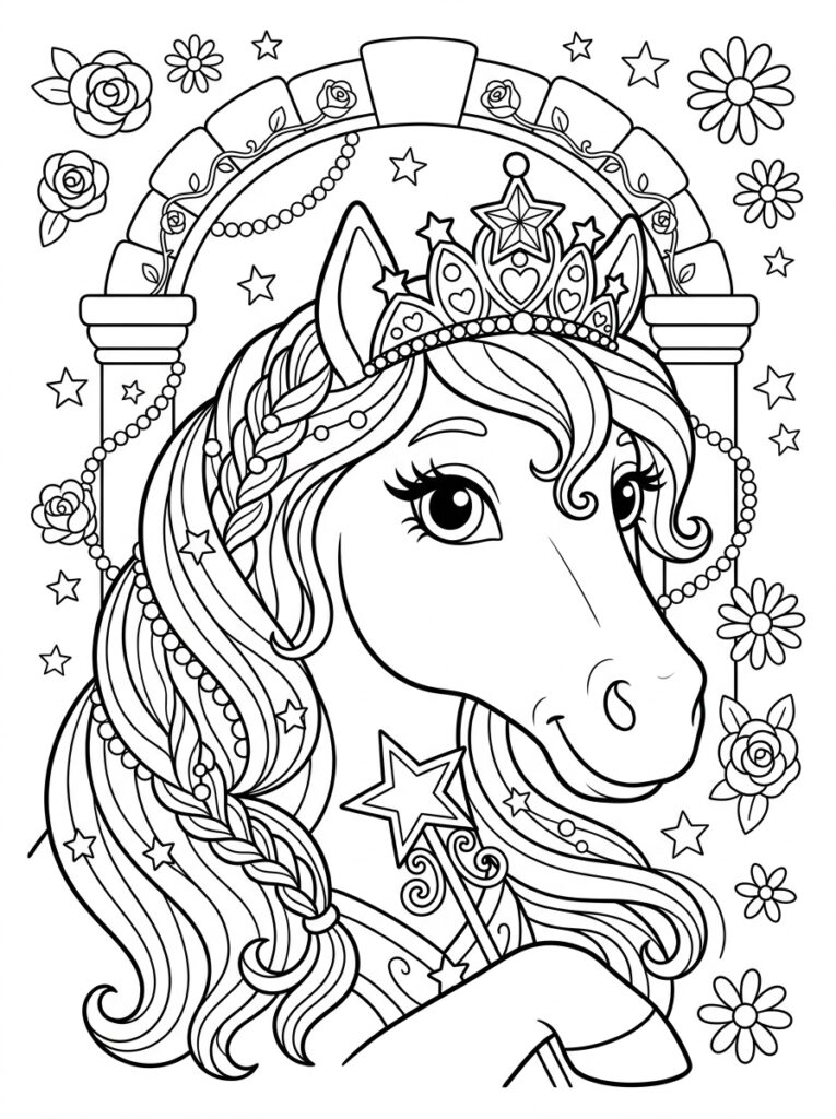 Prinses paard Kleurplaten (Gratis PDF Printables) 34 - gratis kleurplaat om te printen