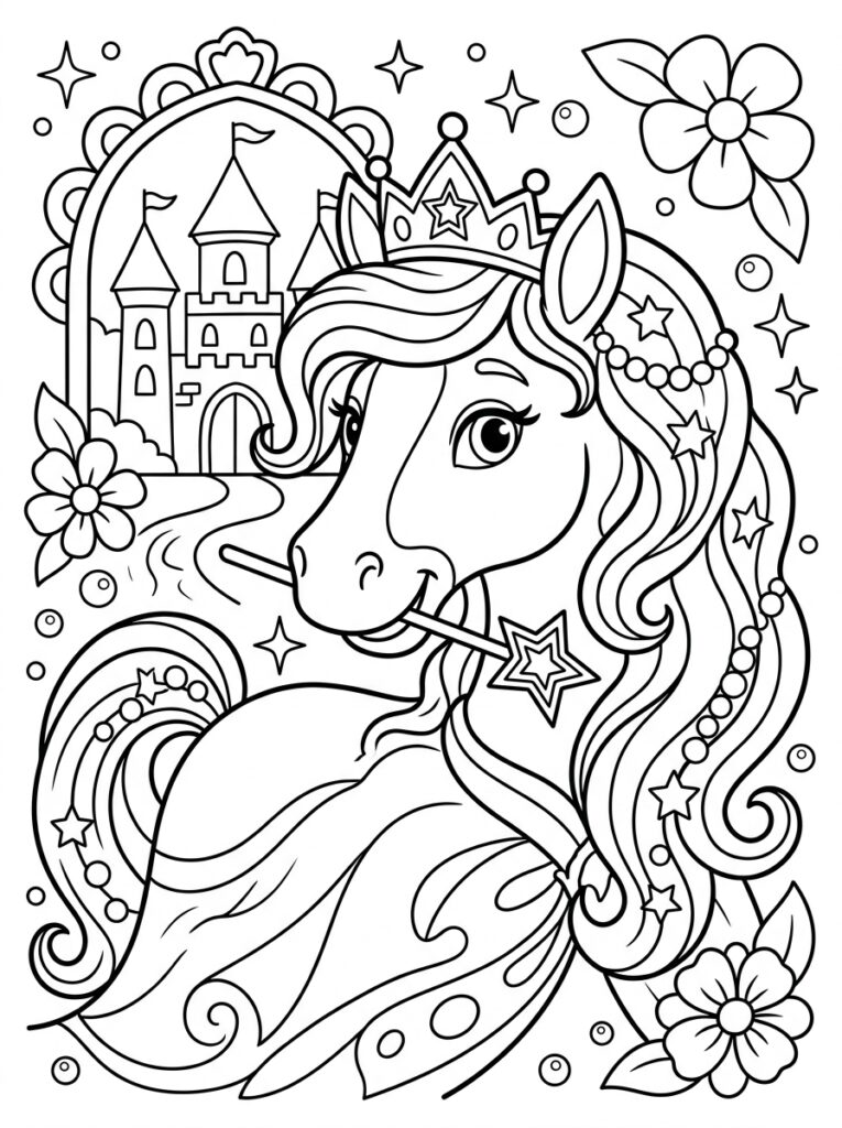 Prinses paard Kleurplaten (Gratis PDF Printables) 35 - gratis kleurplaat om te printen