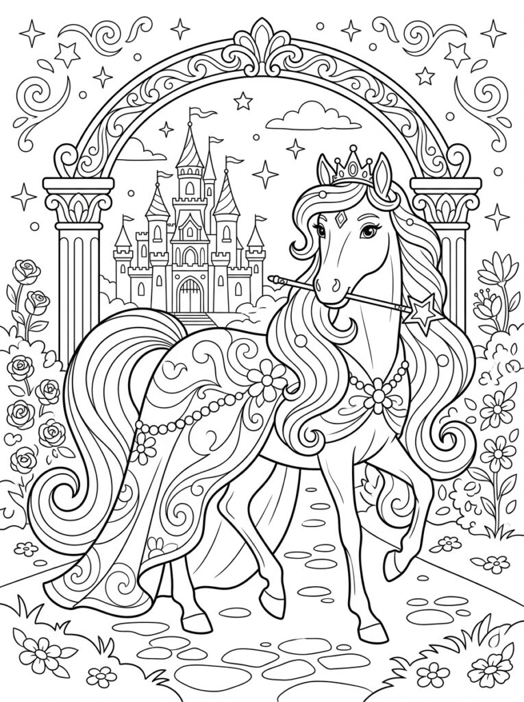 Prinses paard Kleurplaten (Gratis PDF Printables) 36 - gratis kleurplaat om te printen