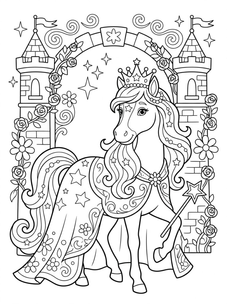 Prinses paard Kleurplaten (Gratis PDF Printables) 37 - gratis kleurplaat om te printen