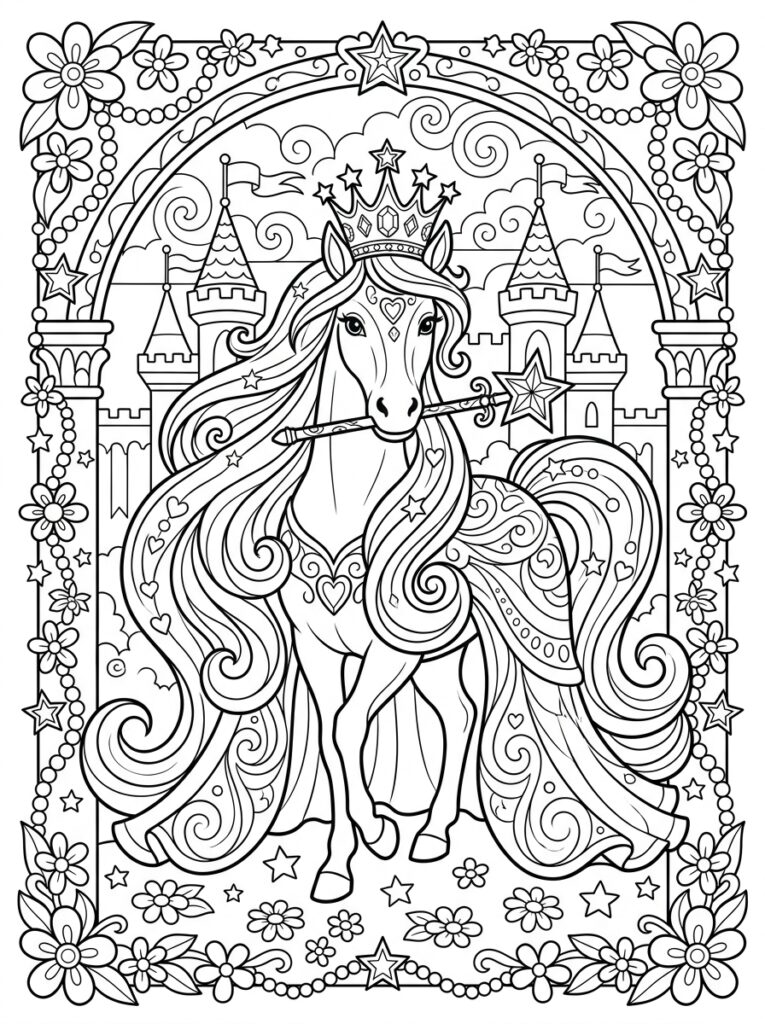 Prinses paard Kleurplaten (Gratis PDF Printables) 38 - gratis kleurplaat om te printen