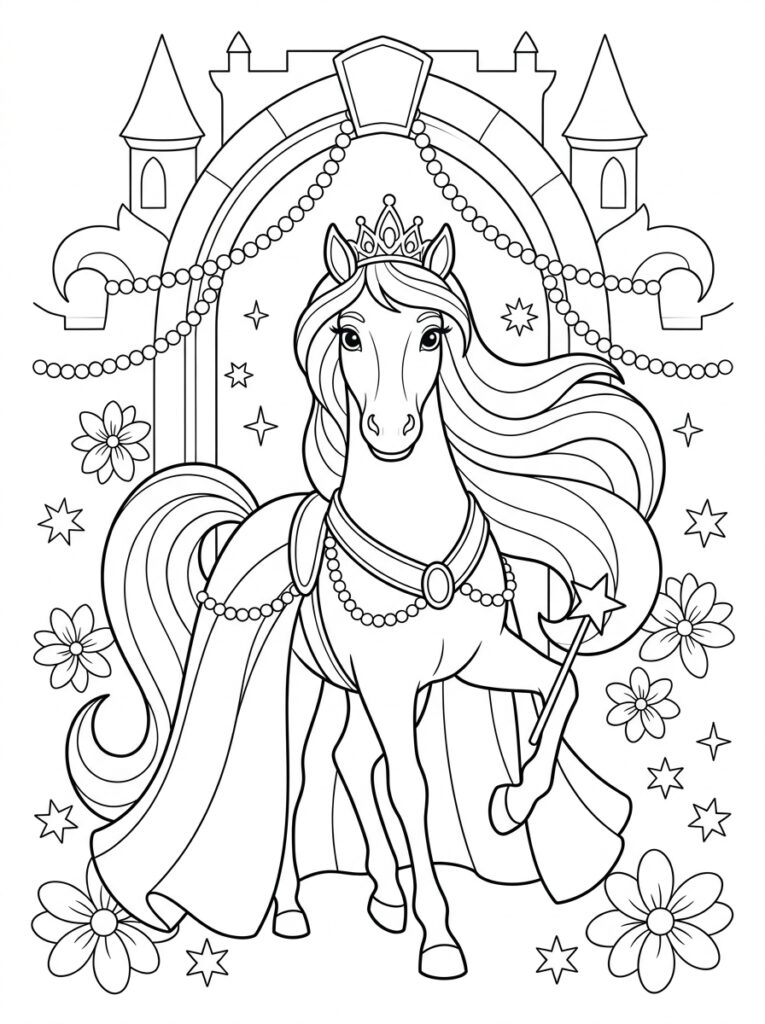 Prinses paard Kleurplaten (Gratis PDF Printables) 39 - gratis kleurplaat om te printen