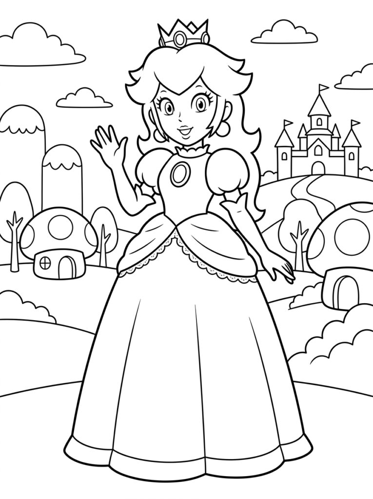 Prinses Peach Kleurplaten (Gratis PDF Printables) 01 - gratis kleurplaat om te printen