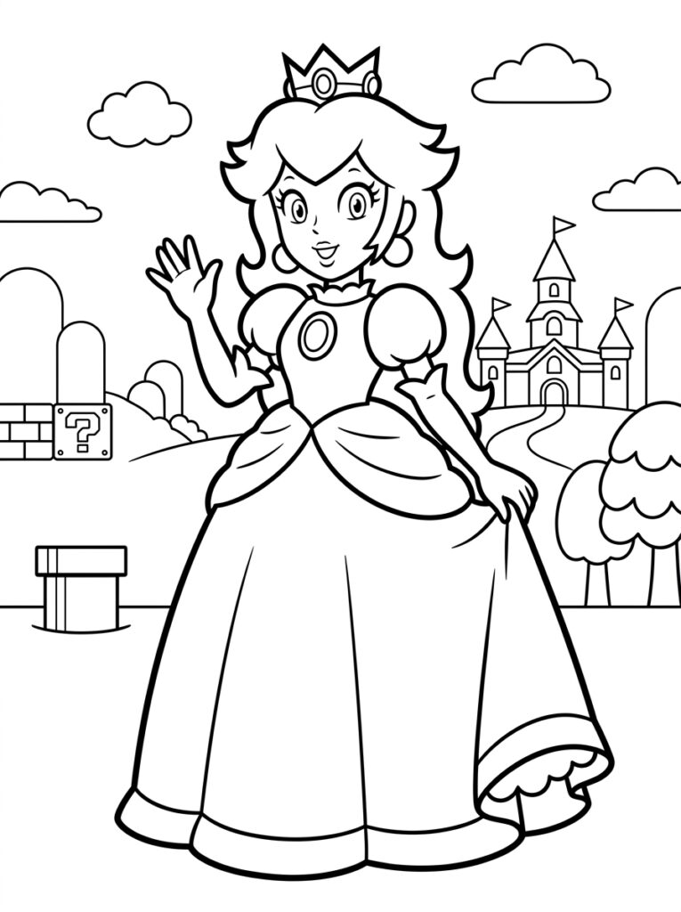 Prinses Peach Kleurplaten (Gratis PDF Printables) 02 - gratis kleurplaat om te printen