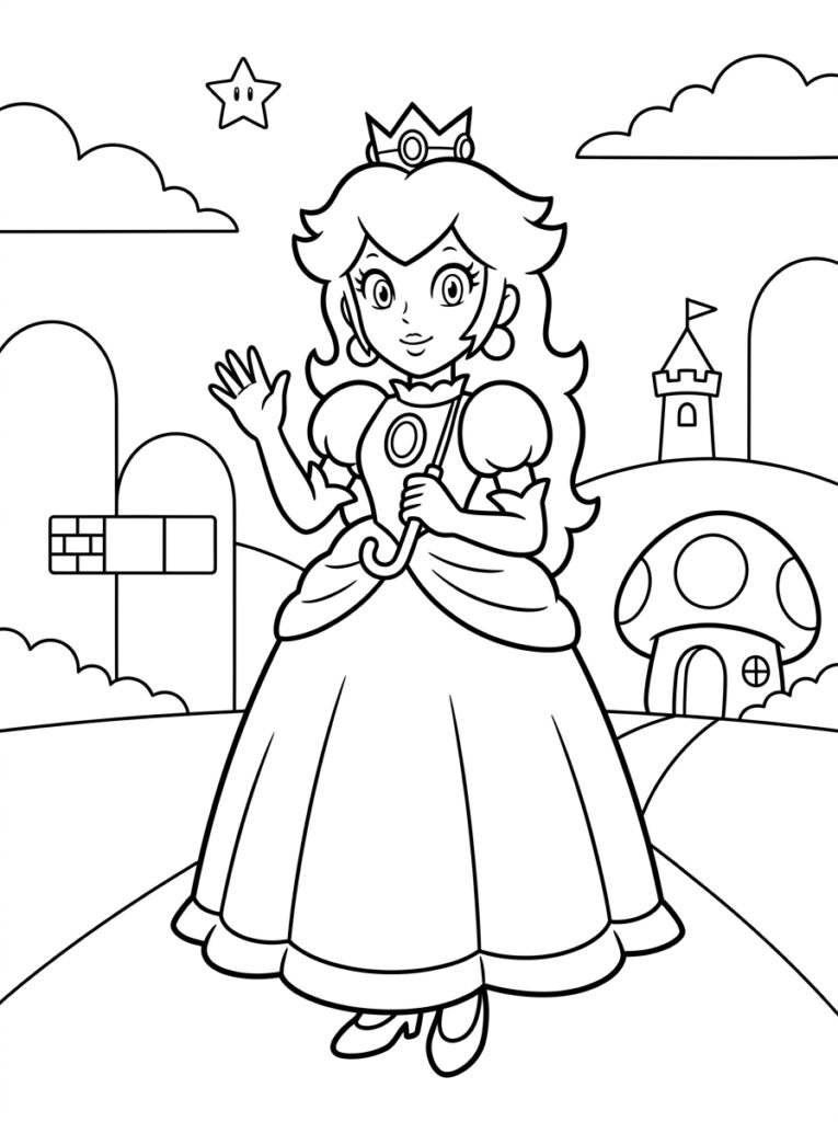 Prinses Peach Kleurplaten (Gratis PDF Printables) 03 - gratis kleurplaat om te printen