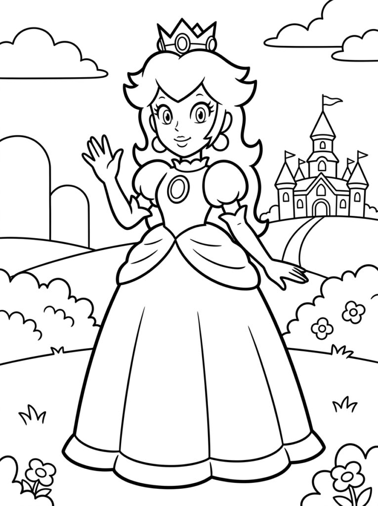 Prinses Peach Kleurplaten (Gratis PDF Printables) 04 - gratis kleurplaat om te printen