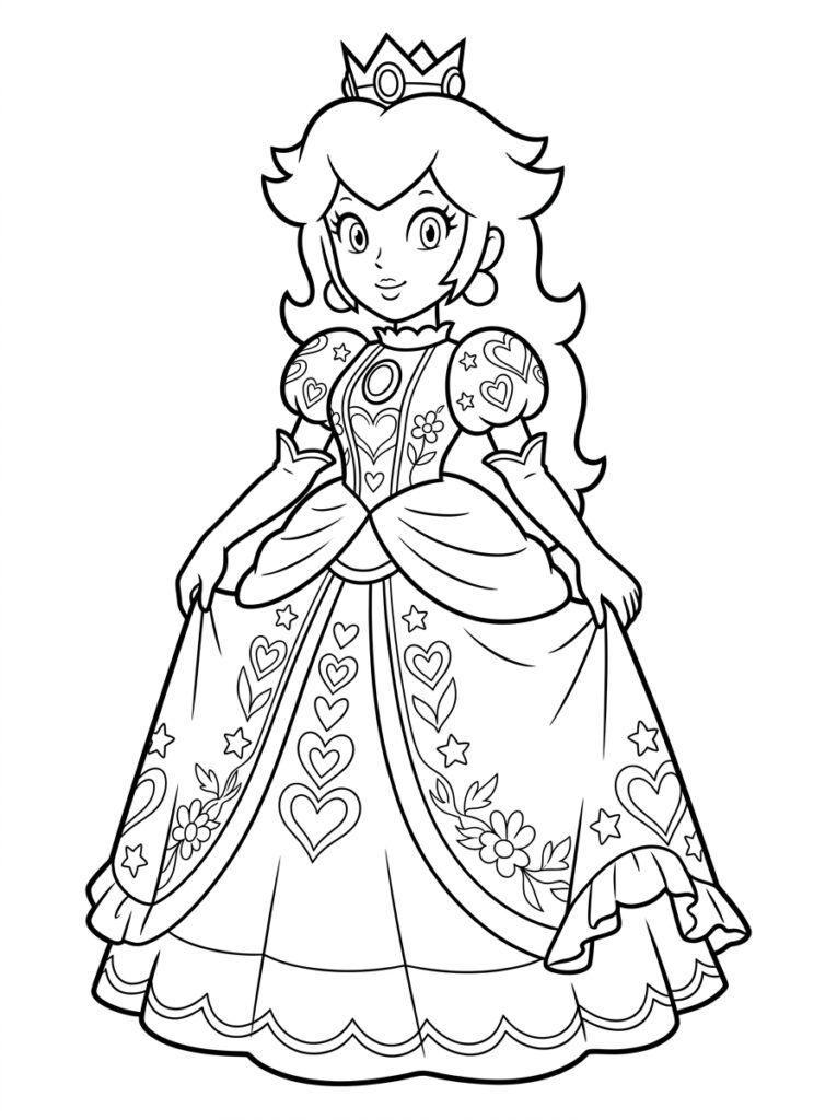 Prinses Peach Kleurplaten (Gratis PDF Printables) 05 - gratis kleurplaat om te printen