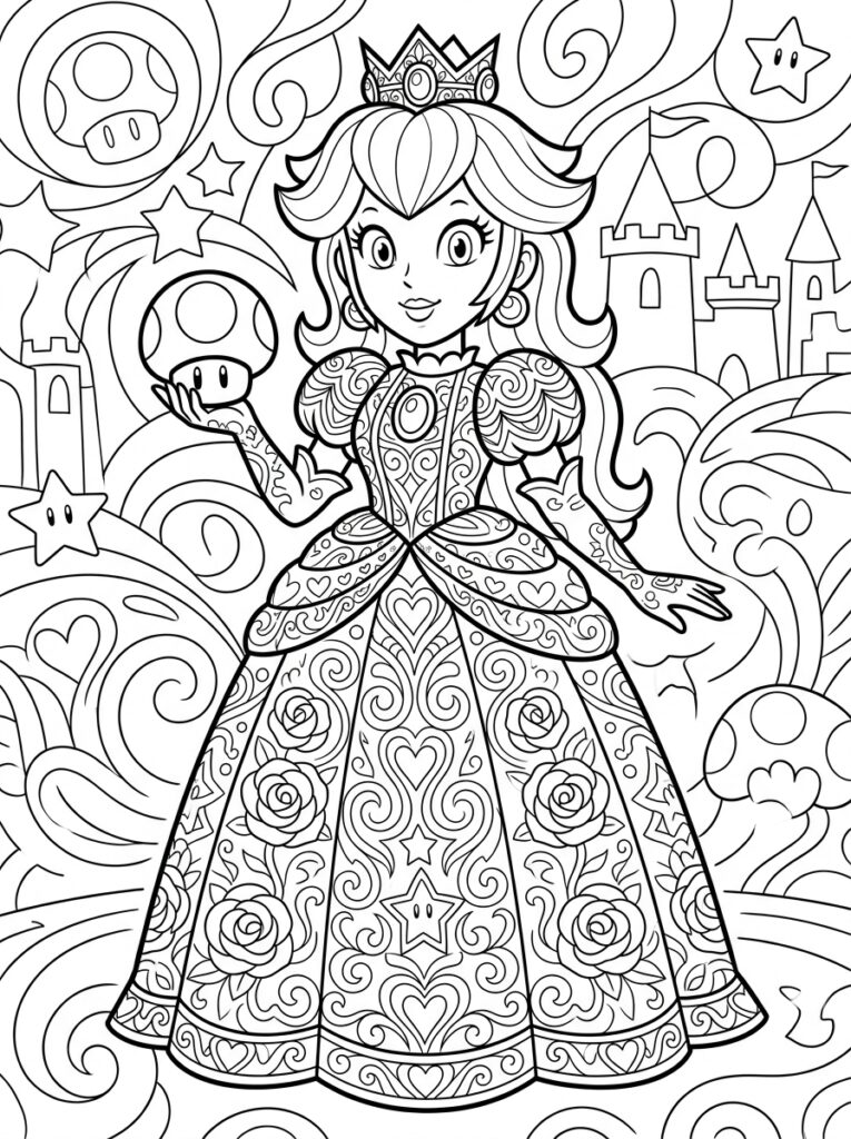 Prinses Peach Kleurplaten (Gratis PDF Printables) 06 - gratis kleurplaat om te printen