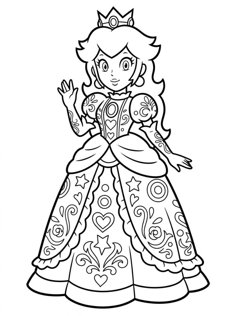 Prinses Peach Kleurplaten (Gratis PDF Printables) 07 - gratis kleurplaat om te printen