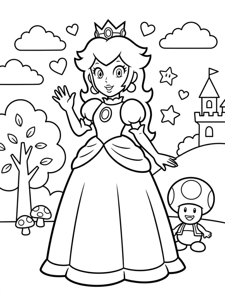Prinses Peach Kleurplaten (Gratis PDF Printables) 08 - gratis kleurplaat om te printen