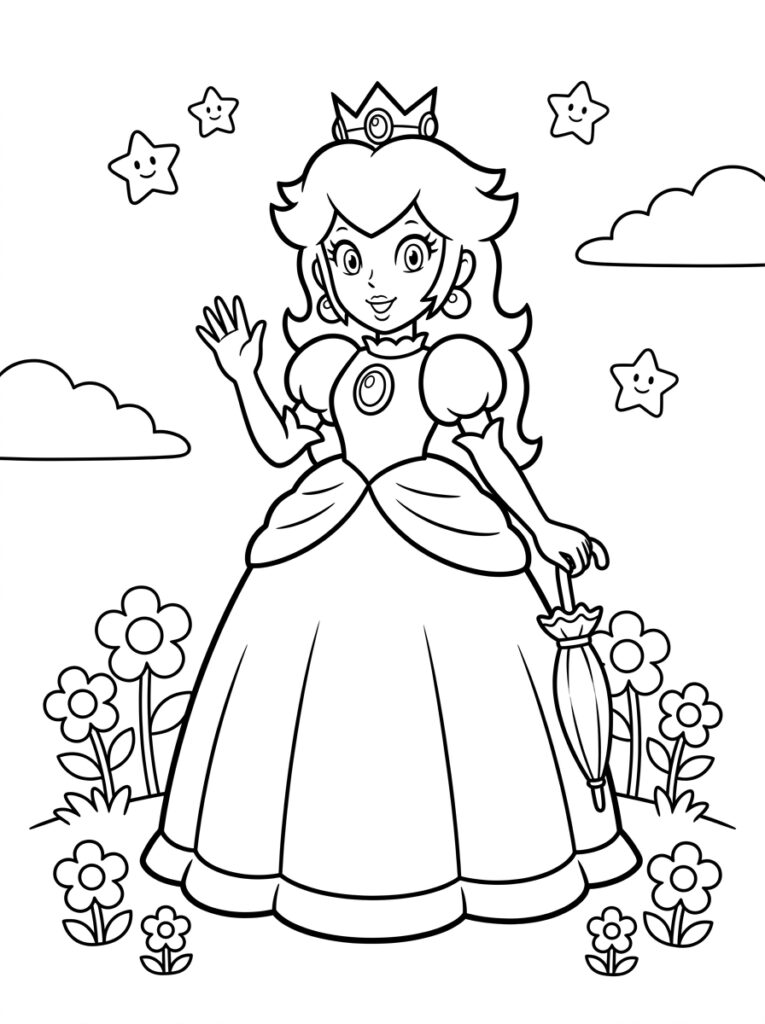 Prinses Peach Kleurplaten (Gratis PDF Printables) 09 - gratis kleurplaat om te printen