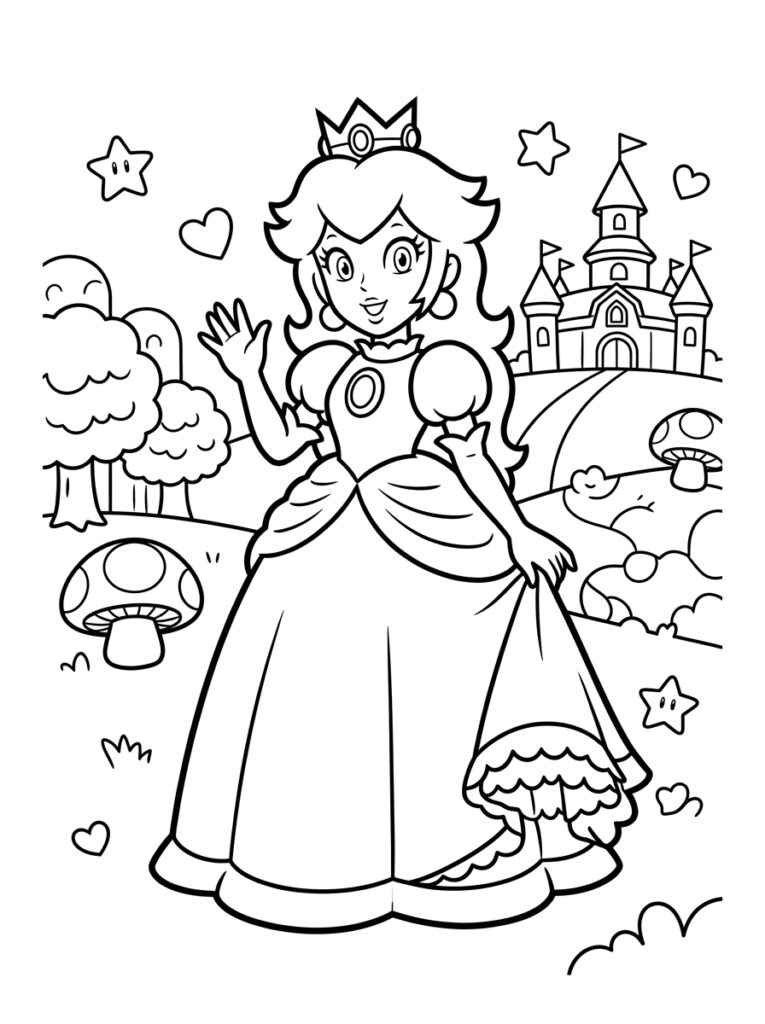 Prinses Peach Kleurplaten (Gratis PDF Printables) 10 - gratis kleurplaat om te printen