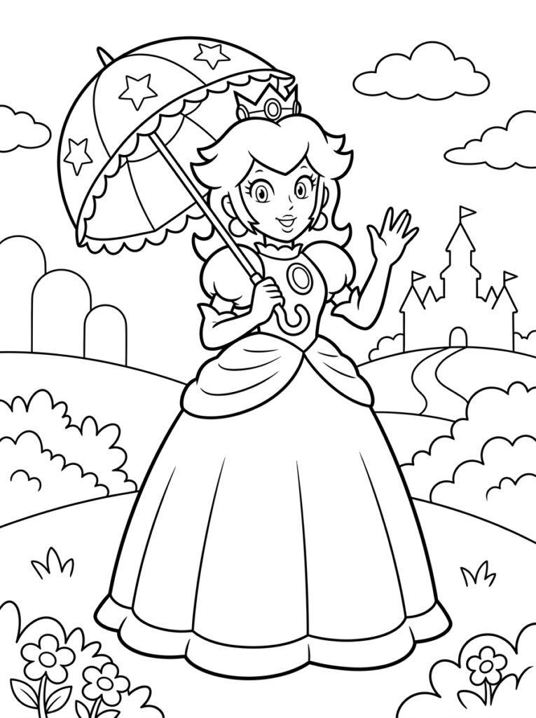 Prinses Peach Kleurplaten (Gratis PDF Printables) 11 - gratis kleurplaat om te printen