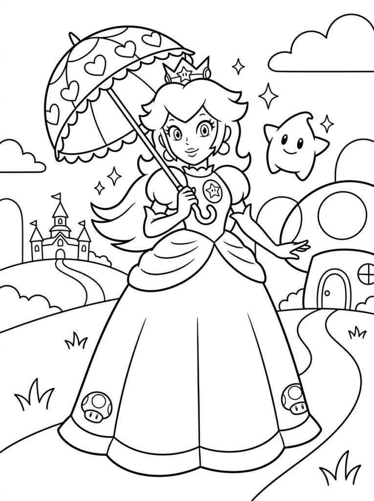 Prinses Peach Kleurplaten (Gratis PDF Printables) 12 - gratis kleurplaat om te printen