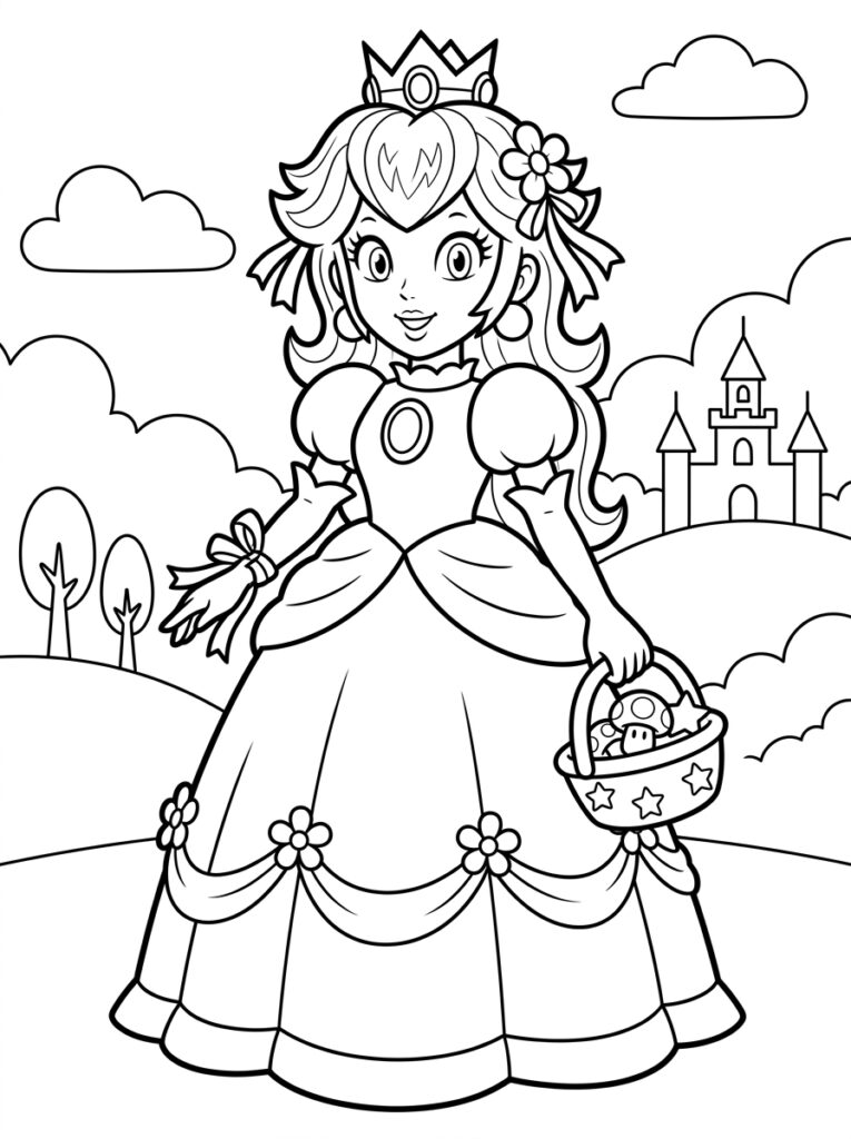 Prinses Peach Kleurplaten (Gratis PDF Printables) 13 - gratis kleurplaat om te printen