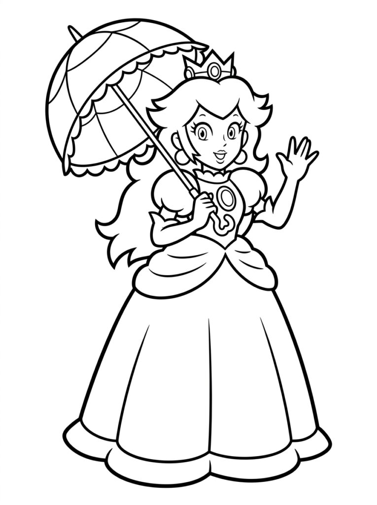 Prinses Peach Kleurplaten (Gratis PDF Printables) 14 - gratis kleurplaat om te printen