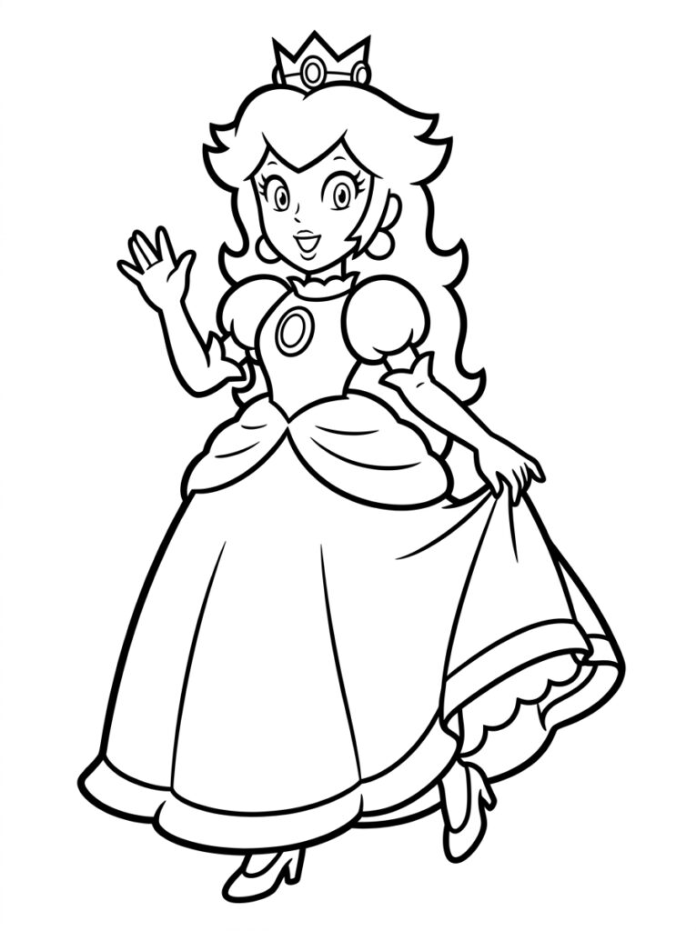 Prinses Peach Kleurplaten (Gratis PDF Printables) 15 - gratis kleurplaat om te printen
