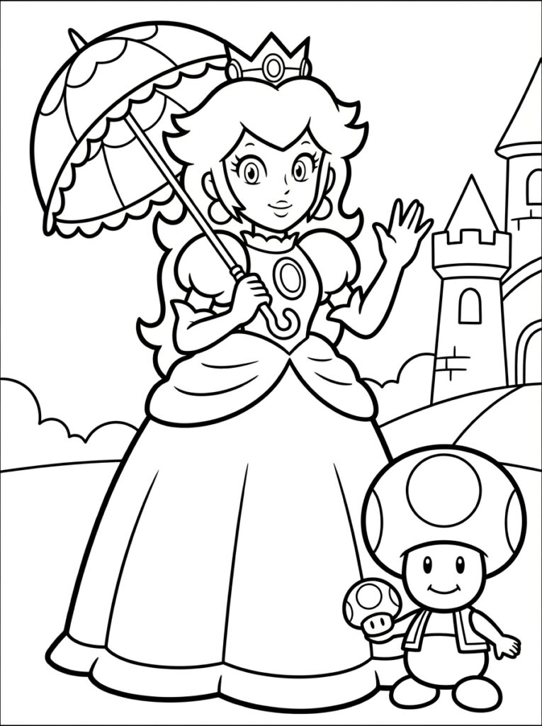 Prinses Peach Kleurplaten (Gratis PDF Printables) 18 - gratis kleurplaat om te printen