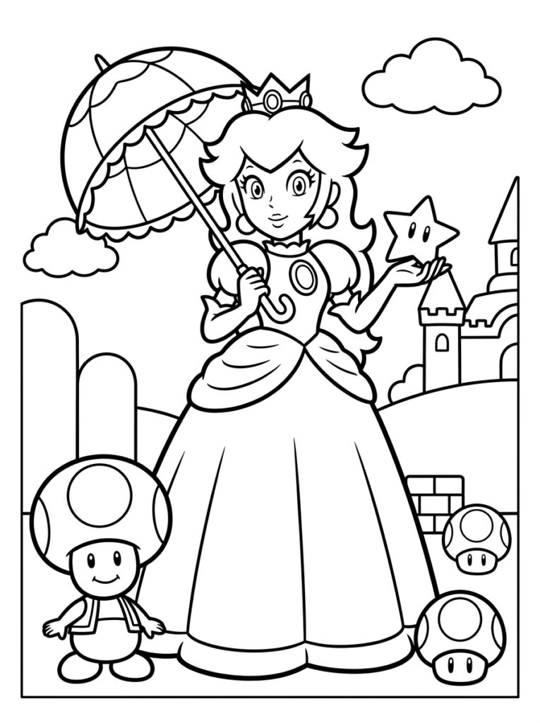 Prinses Peach Kleurplaten (Gratis PDF Printables) 19 - gratis kleurplaat om te printen