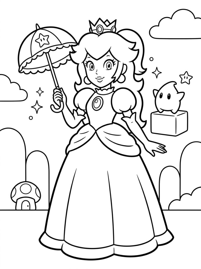 Prinses Peach Kleurplaten (Gratis PDF Printables) 20 - gratis kleurplaat om te printen