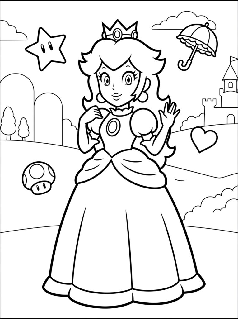 Prinses Peach Kleurplaten (Gratis PDF Printables) 21 - gratis kleurplaat om te printen