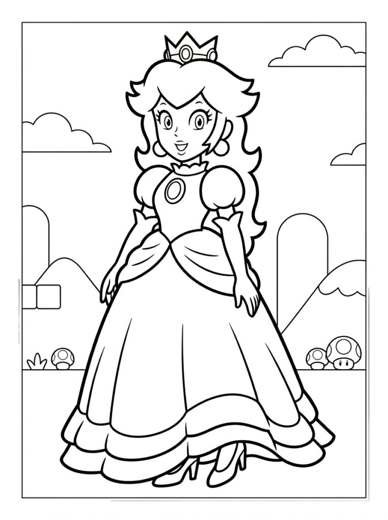 Prinses Peach Kleurplaten (Gratis PDF Printables) 23 - gratis kleurplaat om te printen
