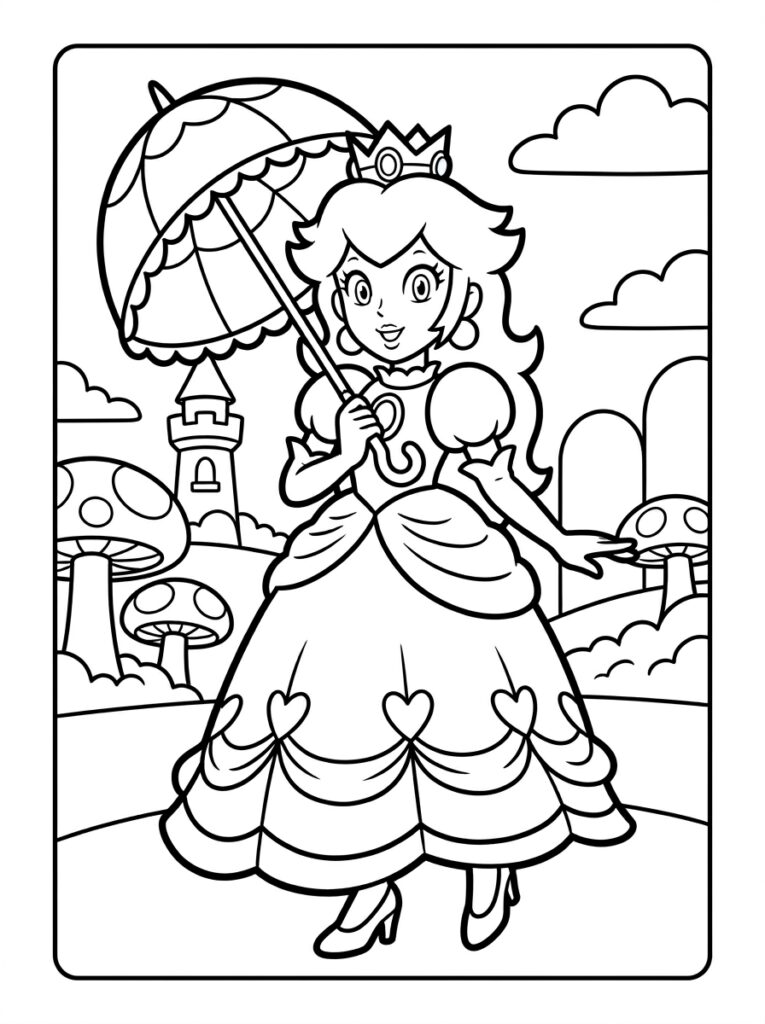 Prinses Peach Kleurplaten (Gratis PDF Printables) 25 - gratis kleurplaat om te printen