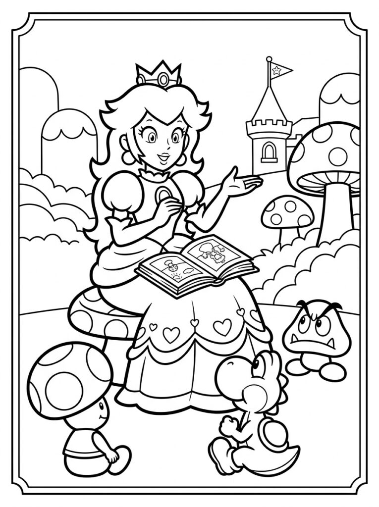 Prinses Peach Kleurplaten (Gratis PDF Printables) 26 - gratis kleurplaat om te printen