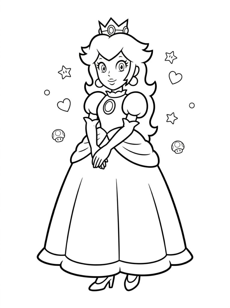 Prinses Peach Kleurplaten (Gratis PDF Printables) 32 - gratis kleurplaat om te printen