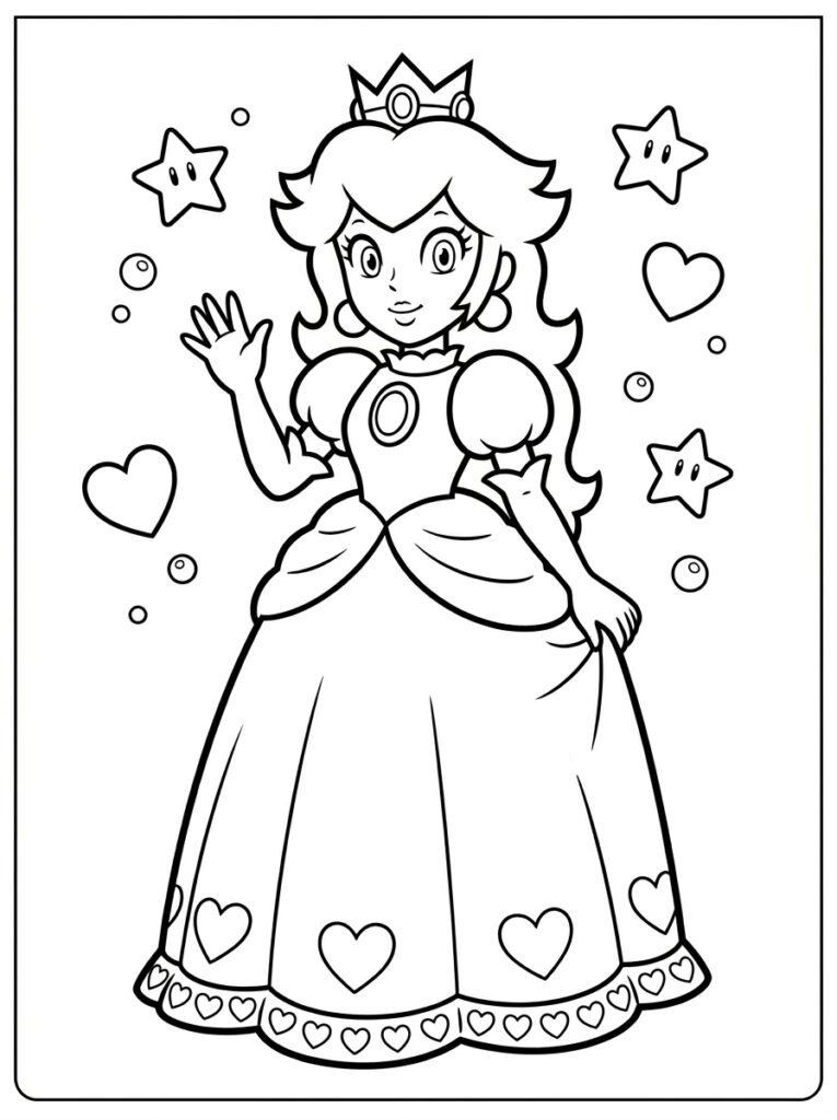 Prinses Peach Kleurplaten (Gratis PDF Printables) 34 - gratis kleurplaat om te printen