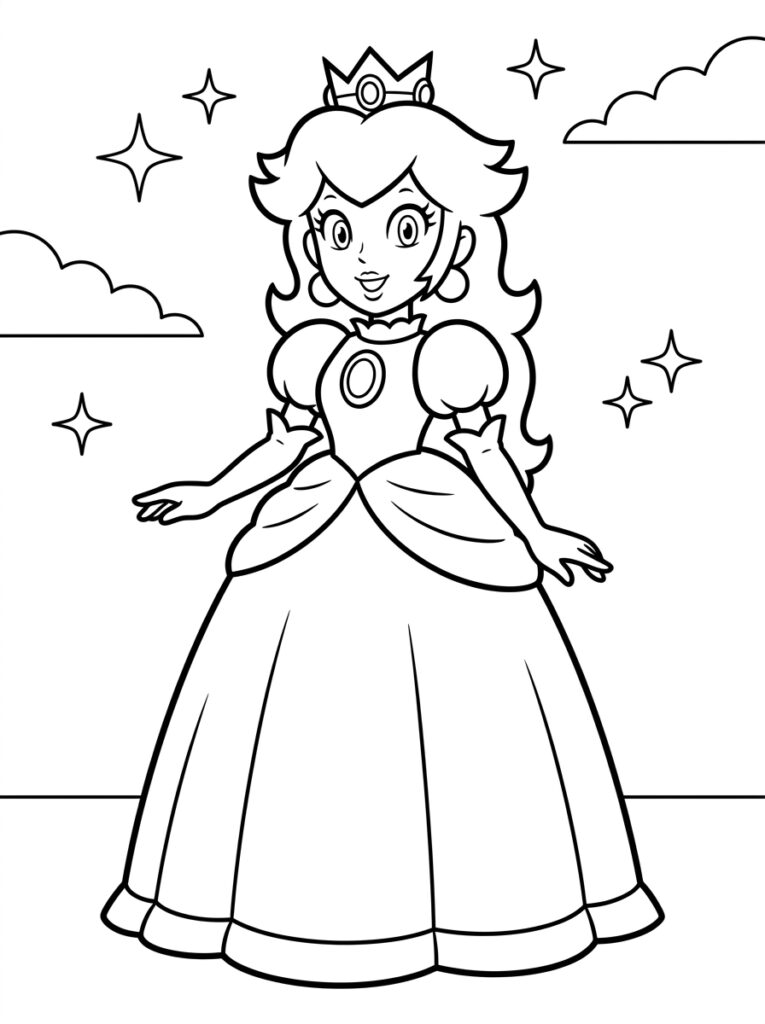 Prinses Peach Kleurplaten (Gratis PDF Printables) 35 - gratis kleurplaat om te printen