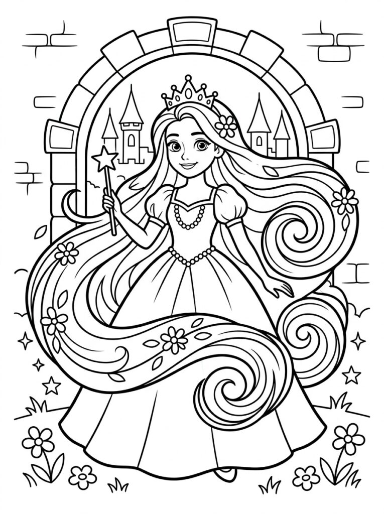 Rapunzel Kleurplaten (Gratis PDF Printables) 03 - gratis kleurplaat om te printen