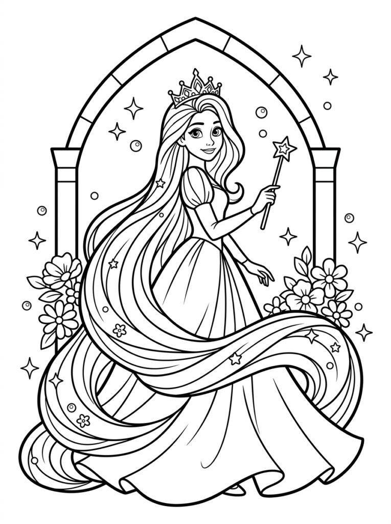 Rapunzel Kleurplaten (Gratis PDF Printables) 04 - gratis kleurplaat om te printen