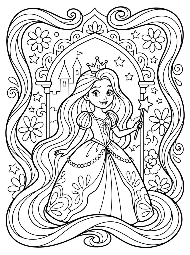 Rapunzel Kleurplaten (Gratis PDF Printables) 06 - gratis kleurplaat om te printen