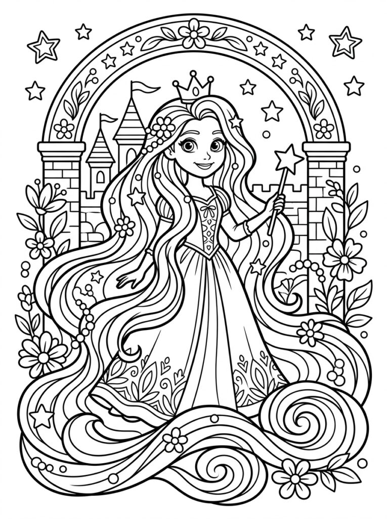 Rapunzel Kleurplaten (Gratis PDF Printables) 07 - gratis kleurplaat om te printen