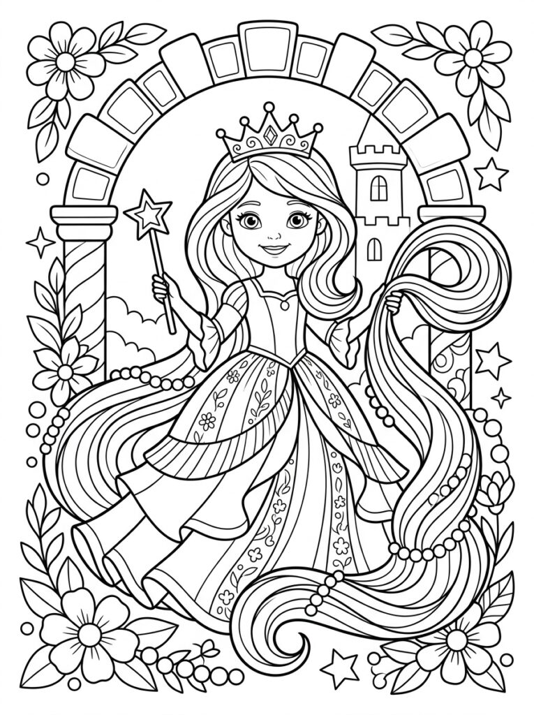 Rapunzel Kleurplaten (Gratis PDF Printables) 08 - gratis kleurplaat om te printen