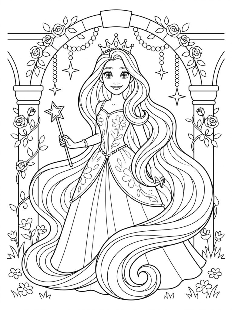 Rapunzel Kleurplaten (Gratis PDF Printables) 09 - gratis kleurplaat om te printen