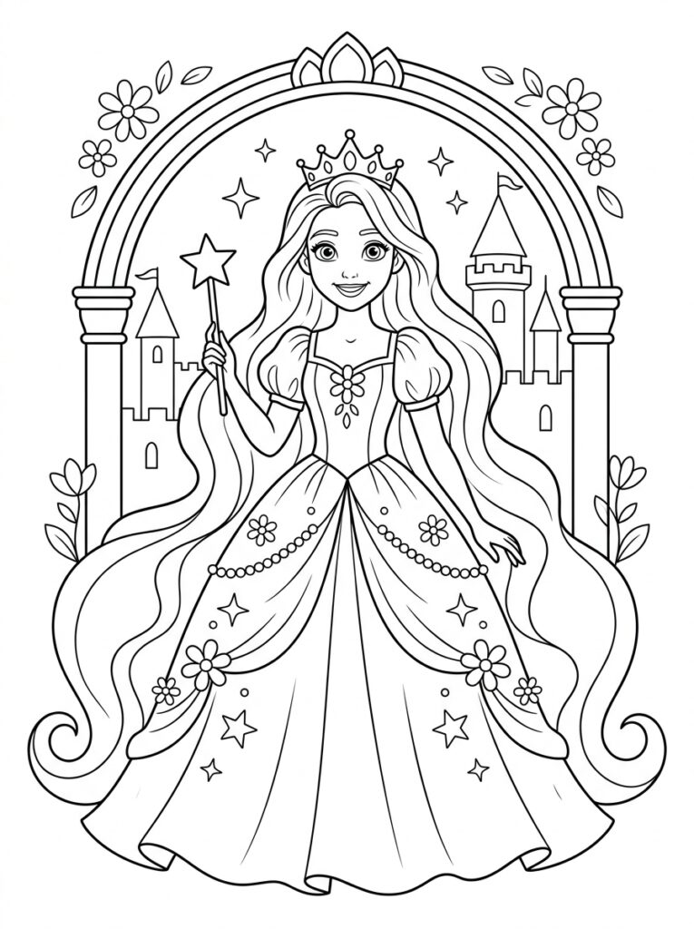 Rapunzel Kleurplaten (Gratis PDF Printables) 10 - gratis kleurplaat om te printen