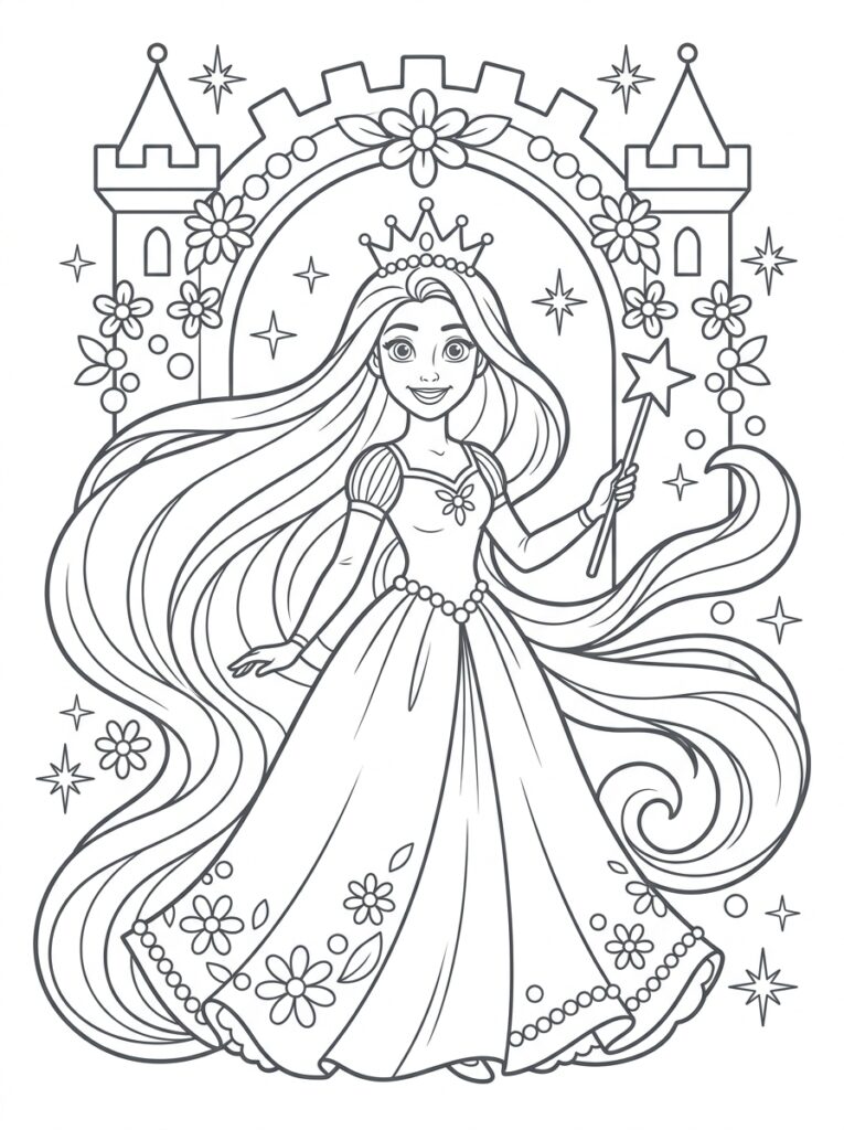 Rapunzel Kleurplaten (Gratis PDF Printables) 11 - gratis kleurplaat om te printen