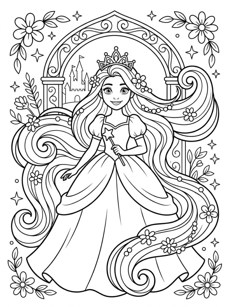 Rapunzel Kleurplaten (Gratis PDF Printables) 12 - gratis kleurplaat om te printen