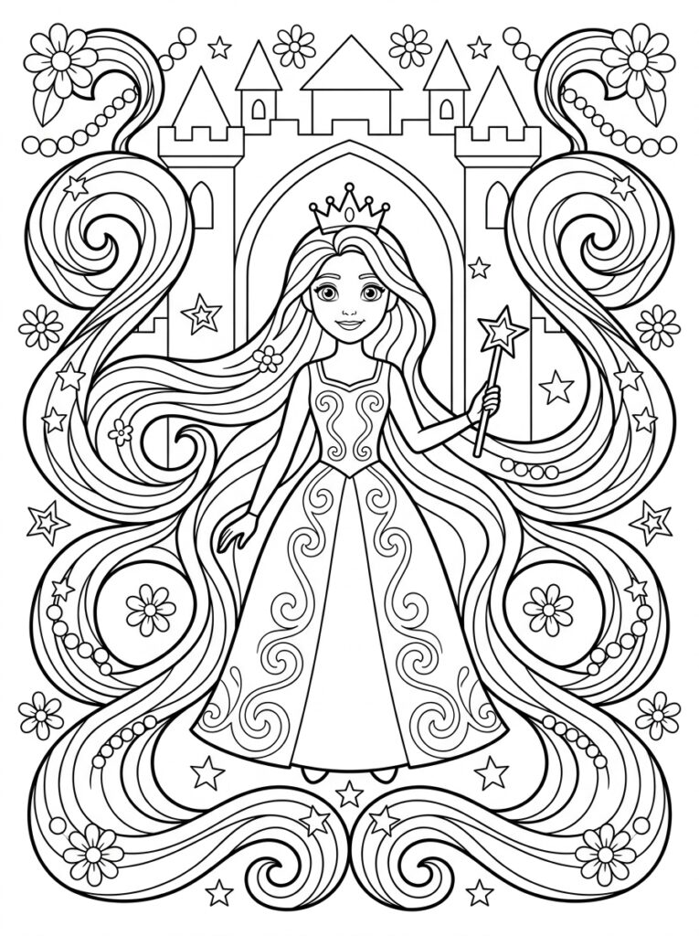 Rapunzel Kleurplaten (Gratis PDF Printables) 13 - gratis kleurplaat om te printen