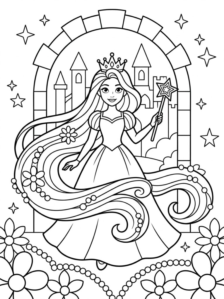 Rapunzel Kleurplaten (Gratis PDF Printables) 14 - gratis kleurplaat om te printen