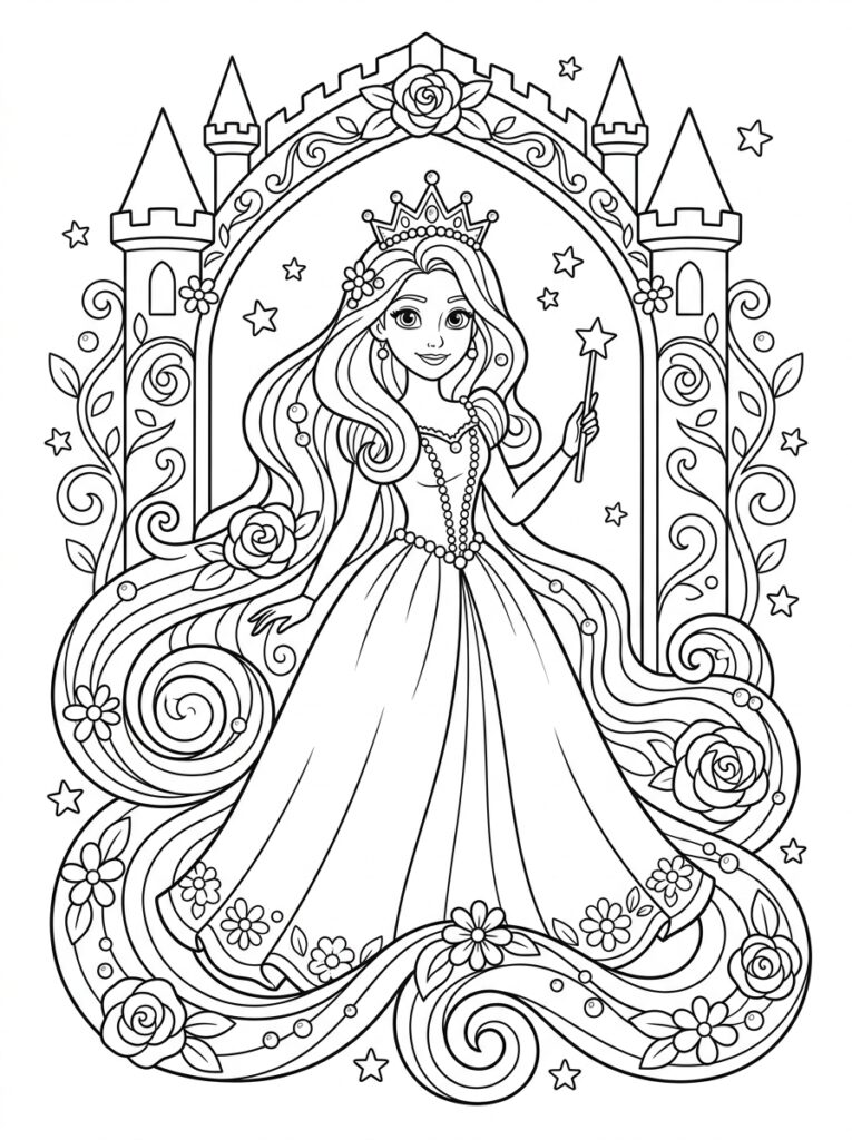Rapunzel Kleurplaten (Gratis PDF Printables) 15 - gratis kleurplaat om te printen