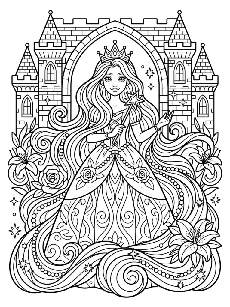 Rapunzel Kleurplaten (Gratis PDF Printables) 16 - gratis kleurplaat om te printen