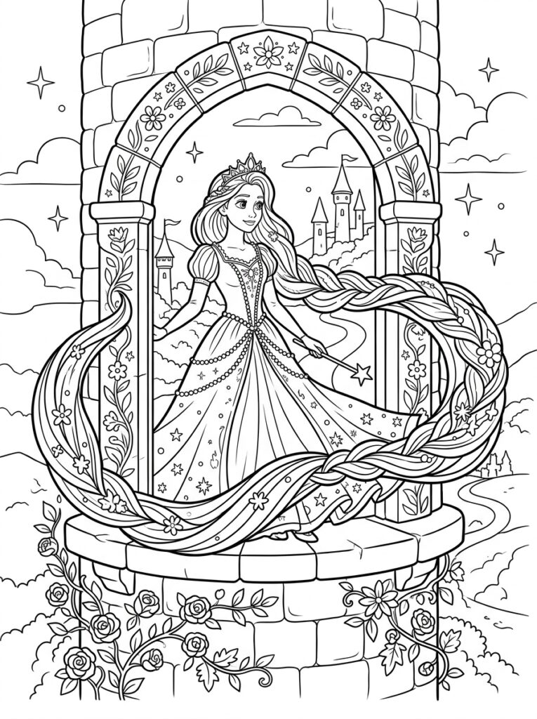 Rapunzel Kleurplaten (Gratis PDF Printables) 17 - gratis kleurplaat om te printen