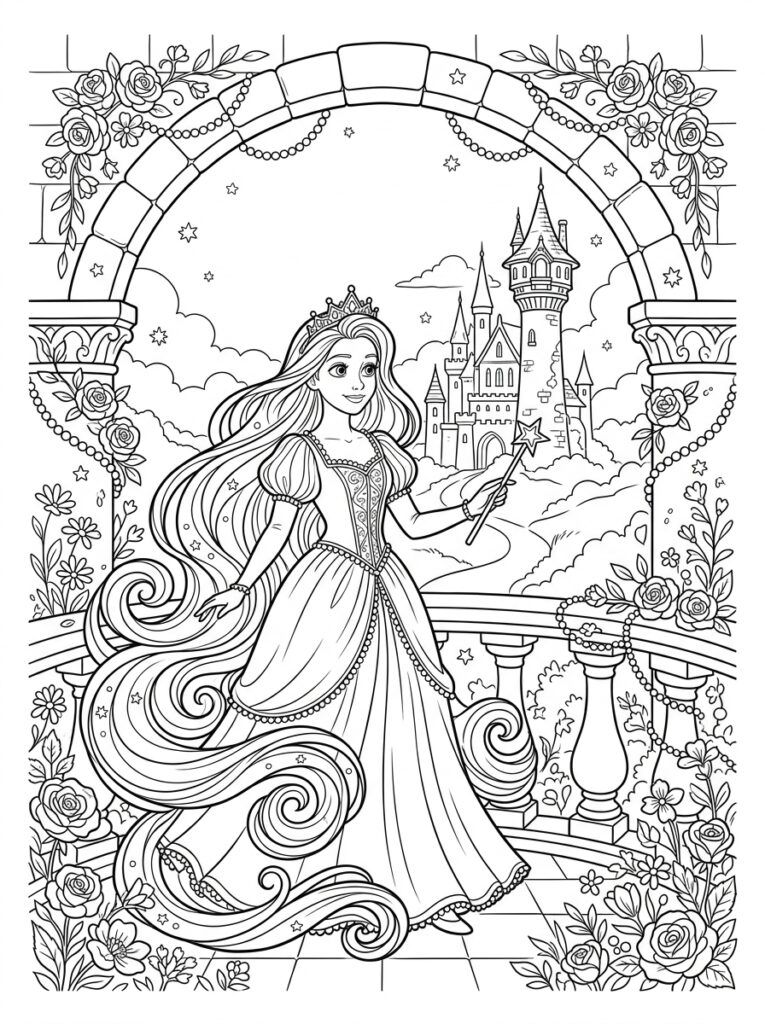 Rapunzel Kleurplaten (Gratis PDF Printables) 18 - gratis kleurplaat om te printen
