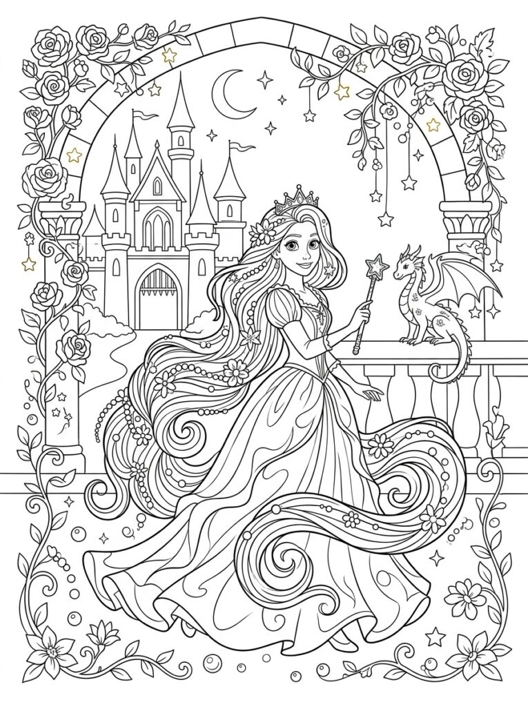 Rapunzel Kleurplaten (Gratis PDF Printables) 19 - gratis kleurplaat om te printen