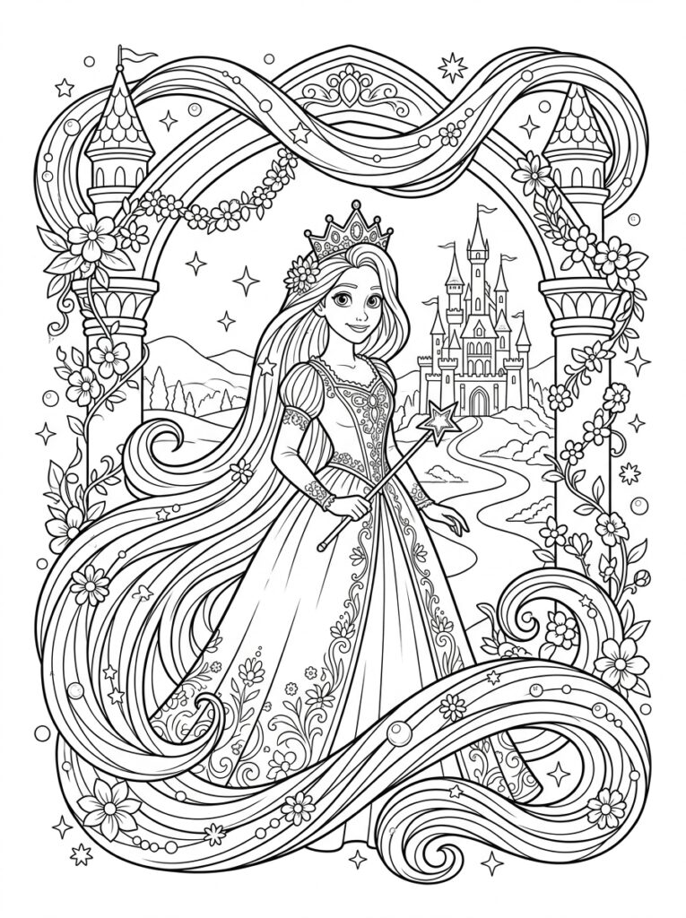 Rapunzel Kleurplaten (Gratis PDF Printables) 20 - gratis kleurplaat om te printen