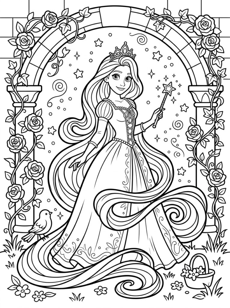Rapunzel Kleurplaten (Gratis PDF Printables) 21 - gratis kleurplaat om te printen
