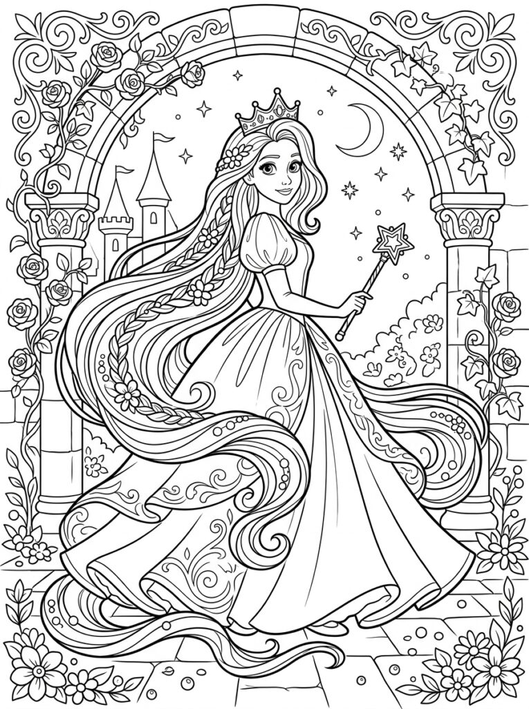Rapunzel Kleurplaten (Gratis PDF Printables) 23 - gratis kleurplaat om te printen